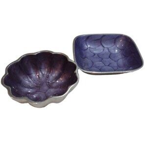 Pair Small‎ Ceramic Trinket Dishes Bowls by Suma Ceramic Inlay & Silvered Outers